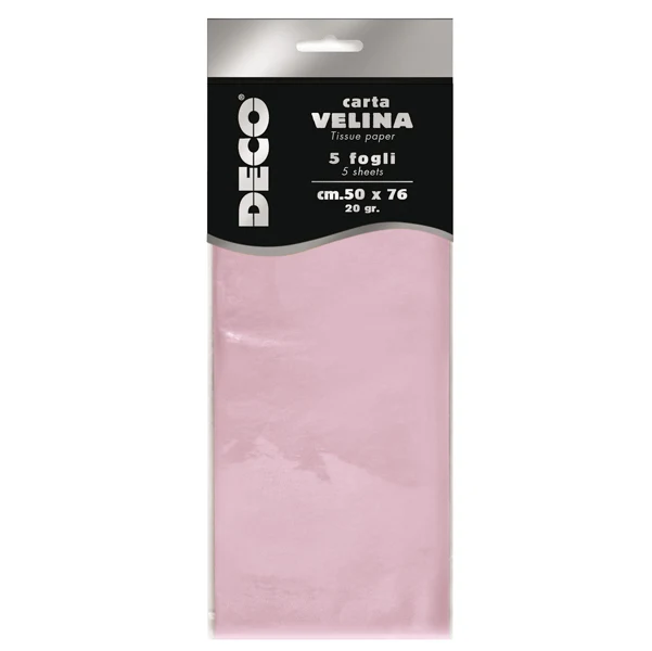 DECO - 12283-21 - Carta velina - 50 x 76 cm - 20 gr - rosa - Deco - busta 5 fogli - 89118 - Conf. da 1 Pz.