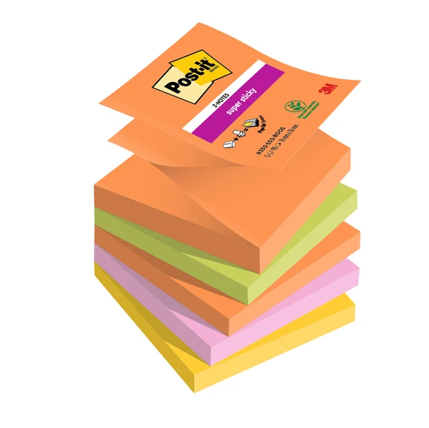 POST-IT - 7100258789 - Blocco Post-it Super Sticky Z Notes - R330-5SS-BOOS - 76 x 76 mm - colori Boost - 90 fogli - Post-it - conf. 5 pezzi - 94357 - Conf. da 1 Pz.