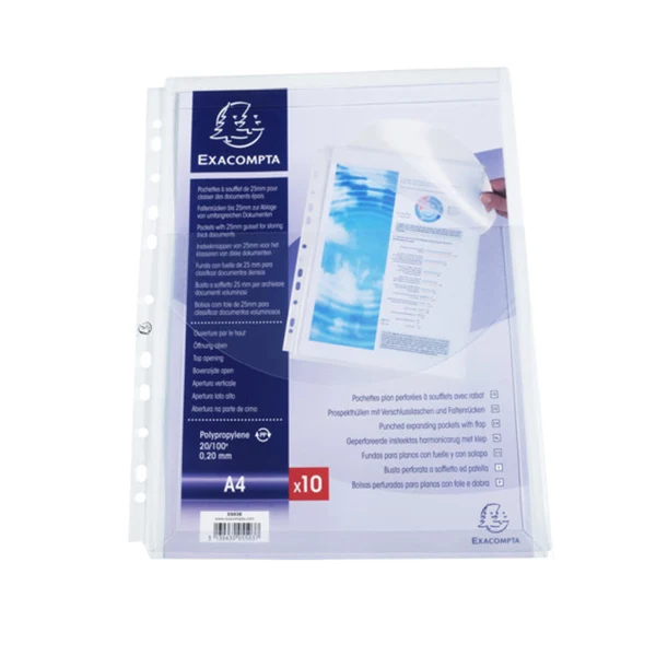 EXACOMPTA - 5503E - Busta forata 5503E - c-soffietto e patella - liscia - A4 - PPL - Exacompta - conf. 10 pezzi - 87386 - Conf. da 5 Pz.