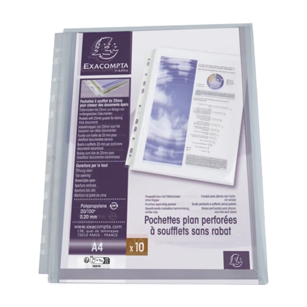 EXACOMPTA - 5507E - Buste forate con soffietto - PPL - 22 x 30 cm - trasparente - Exacompta - conf. 10 pezzi - 72876 - Conf. da 5 Pz.