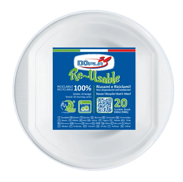 DOPLA - 08130 - Scodella riutilizzabile - rotonda - diametro 17 cm - 630 ml - PS reuse - bianco - Dopla - conf. 20 pezzi - 95104 - Conf. da 1 Pz.