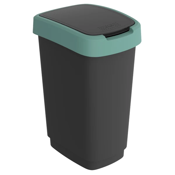 ROTHO - F600322 - Pattumiera con coperchio basculante - 50 L - 40,1 x 29,1 x 60,2 cm - PPL - nero-verde scuro - Rotho - 97446 - Conf. da 1 Pz.