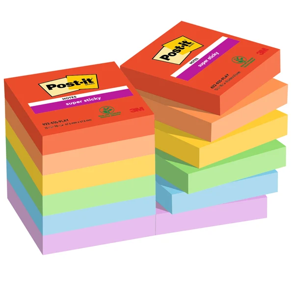 POST-IT - 7100290166 - Blocco Post-it Super Sticky - 622-12SS-PLAY - 47,6 x 47,6 mm - colori Playful - 90 fogli - Post-it - conf. 12 pezzi - 94370 - Conf. da 1 Pz.