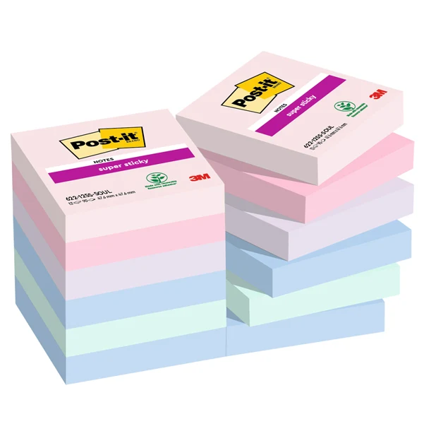 POST-IT - 7100290159 - Blocco Post-it Super Sticky - 622-12SS-SOUL - 47,6 x 47,6 mm - colori Soulful - 90 fogli - Post-it - conf. 12 pezzi - 94367 - Conf. da 1 Pz.