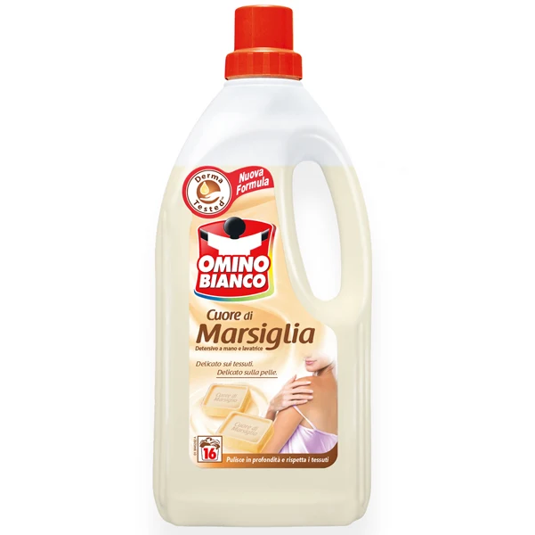 OMINO BIANCO - M92476 - Detersivo liquido Cuore di Marsiglia - a mano e in lavatrice - 1 L - Omino Bianco - 78340 - Conf. da 1 Pz.