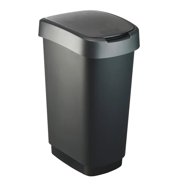 ROTHO - F600029 - Pattumiera con coperchio basculante - 50 L - 40,1 x 29,1 x 60,2 cm - PPL - nero-grigio - Rotho - 74035 - Conf. da 1 Pz.
