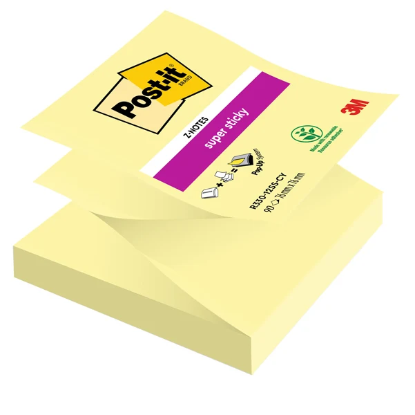 POST-IT - 7100290161 - Blocco Post-it Super Sticky Z Notes - R330-123SS-CY - 76 x 76 mm - giallo Canary - 90 fogli - Post-it - 71236 - Conf. da 12 Pz.