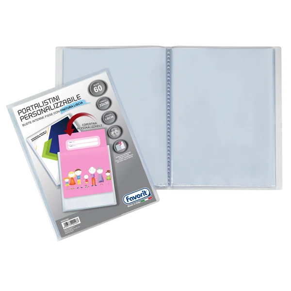FAVORIT - 400090486 - Portalistini personalizzabile Premium - liscio - 22x30 cm - 60 buste - trasparente - Favorit - 80547 - Conf. da 1 Pz.