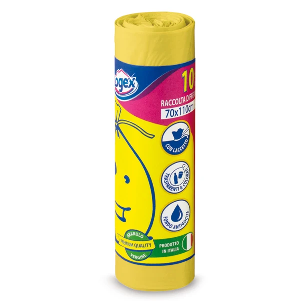 LOGEX PROFESSIONAL - C5LX-2006Y - Sacchi per immondizia - 70x110 cm - 120 L - 16 micron - giallo - Logex Professional - rotolo da 10 sacchetti - 57547 - Conf. da 1 Pz.