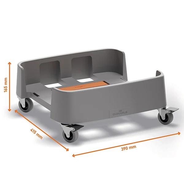 DURABLE - 3341-37 - Carrello quadrato per bidoni DURABIN da 90L - 4 ruote - 39 × 16,5 × 41,5 cm - rPP - Durable - 104943 - Conf. da 1 Pz.