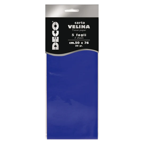 DECO - 12283-14 - Carta velina - 50 x 76 cm - 20 gr - blu - Deco - busta 5 fogli - 89121 - Conf. da 1 Pz.