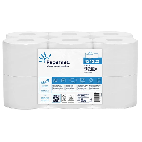 PAPERNET - 421823 - Carta igienica Centrefeed Mini Jumbo - 2 veli - 15 gr - diametro 14,9 cm - 10,75 cm x 112 m - bianco - Papernet - 105538 - Conf. da 12 Pz.