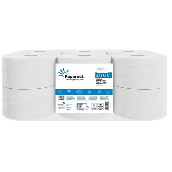 PAPERNET - 421815 - Carta igienica Centrefeed Mini Jumbo - 2 veli - 15 gr - diametro 19 cm - 10,75 cm x 210 m - bianco - Papernet - 105537 - Conf. da 12 Pz.