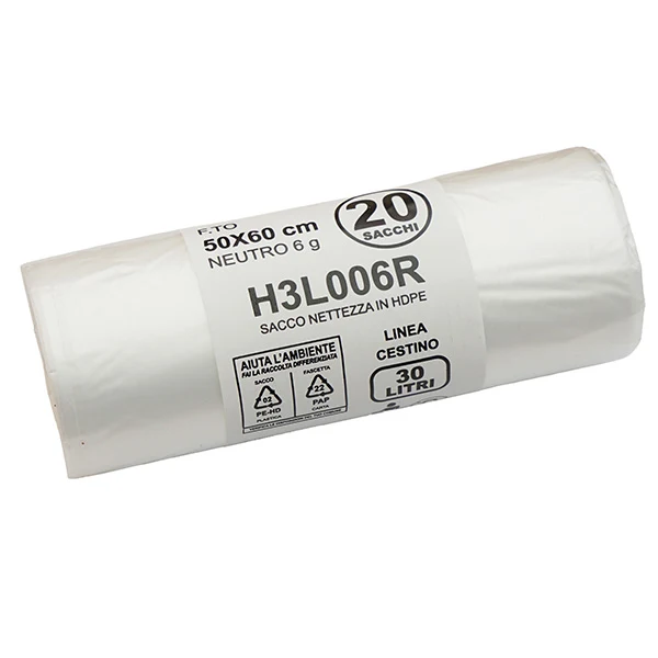 Bio Extrusion - H3L006R - Sacco rifiuti - HDPE - 50 x 60 cm - 30 L - 15my - neutro - Bio Extrusion - conf. 20 pezzi - 105229 - Conf. da 1 Pz.