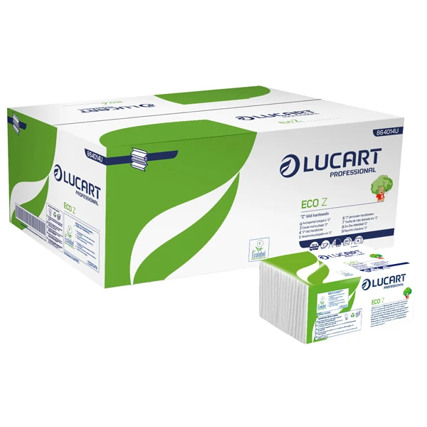Lucart - 864014U - Asciugamani piegati a Z Eco - 2 veli - 21 gr - goffratura corda - 23,5 x 21,5 cm - bianco - Lucart - conf. 220 pezzi - 103708 - Conf. da 18 Pz.