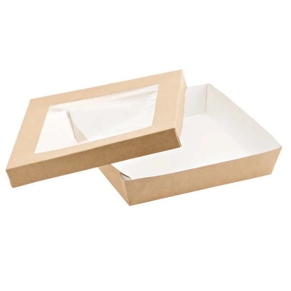 Leone - H0718 - Scatola da asporto - con finestra trasparente - 18 x 18 x 5 cm - carta kraft-PE - avana - Leone - conf. 20 pezzi - 101415 - Conf. da 1 Pz.