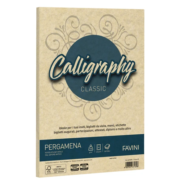FAVINI - A692253 - Carta Calligraphy Pergamena - A3 - 190 gr - crema 05 - Favini - conf. 250 fogli - 100407 - Conf. da 1 Pz.