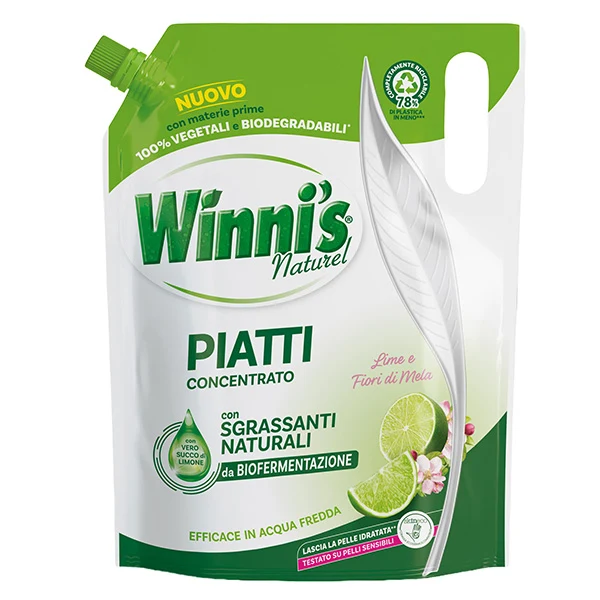 Winni's - 7003111 - Detersivo piatti ecoformato - concentrato - 900 ml - lime e fiori di mela - Winni's - 105915 - Conf. da 1 Pz.