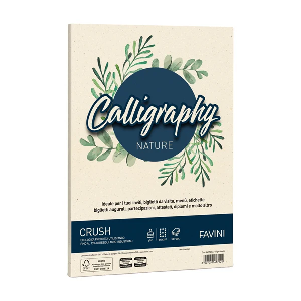 FAVINI - A69Q344 - Carta Calligraphy Nature Crush - A4 - 200 gr - alga - Favini - conf. 50 fogli - 94647 - Conf. da 1 Pz.