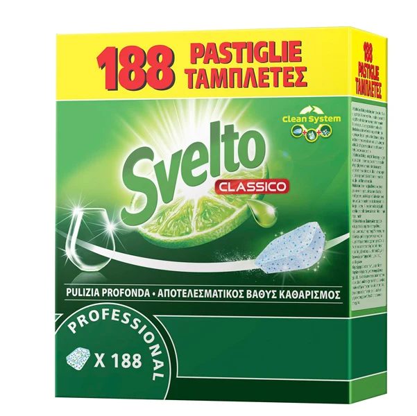 SVELTO - 101100936 - Tabs per lavastoviglie - Svelto - fustino da 188 tabs da 10 gr - 61001 - Conf. da 1 Pz.