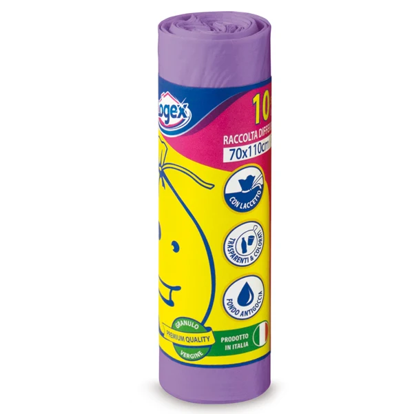 LOGEX PROFESSIONAL - C5LX-2006V - Sacchi per immondizia - 70x110 cm - 120 L - 16 micron - viola - Logex Professional - rotolo da 10 sacchetti - 57549 - Conf. da 1 Pz.