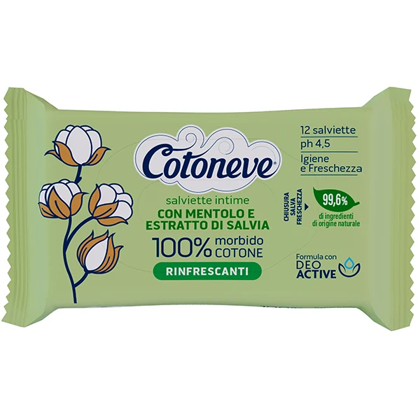 COTONEVE - 3675CV - Salvietta intima rinfrescante - cotone biodegradabile - Cotoneve - conf. 12 pezzi - 105926 - Conf. da 1 Pz.
