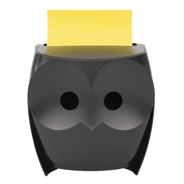 POST-IT - 7100322315 - Dispenser gufo nero + ricarica Post-it Super Sticky Z Notes giallo - OWL-330 - 76 x 76 mm - 90 fogli - Post-it - 101858 - Conf. da 1 Pz.