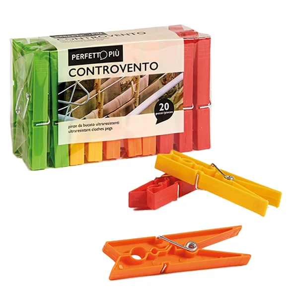 PERFETTO - 0389C - Mollette biancheria Controvento Colours - colori assortiti - Perfetto - conf. 20 pezzi - 99962 - Conf. da 1 Pz.