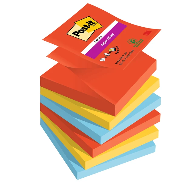 POST-IT - 7100258797 - Blocco Post-it Super Sticky Z Notes - R330-6SS-PLAY - 76 x 76 mm - colori Playful - 90 fogli - Post-it - conf. 6 pezzi - 94354 - Conf. da 1 Pz.