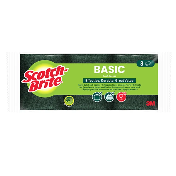 3M - 7100359672 - Spugna abrasiva Basic - 14,2x2,4x11,5 cm - giallo-verde - Scotch-Brite - conf. 3 pezzi - 105908 - Conf. da 1 Pz.