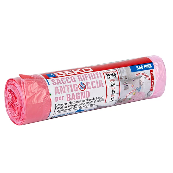 Geko - 8500100002 - Sacchi per rifiuti da bagno - 35 x 50cm - 15 L - 12 micron - rosa - Geko - rotolo da 20 sacchetti - 105875 - Conf. da 1 Pz.