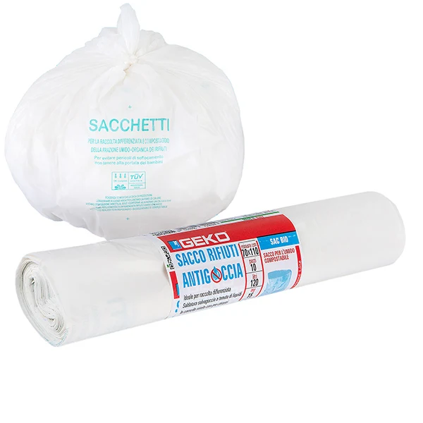 Geko - 8500500003 - Sacchi per rifiuti organici Sac Bio - 70 x 110cm - 120 L - 12 micron - bianco - Geko - rotolo da 10 sacchetti - 105874 - Conf. da 1 Pz.