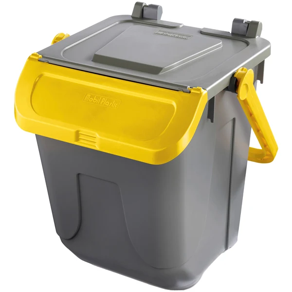 Mobil Plastic - 11-25GRB-GIA - Contenitore portarifiuti Ecology - con sportello e maniglione - 25 L - grigio-giallo - Mobil Plastic - 97437 - Conf. da 1 Pz.