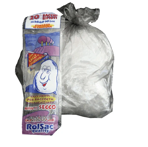 Rolsac - 10062 - Sacchi - 50 x 60 cm - 30 L - 16 micron - MDPE-HDPE - grigio trasparente - Rolsac - conf. 20 pezzi - 89602 - Conf. da 1 Pz.