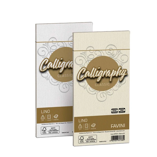 FAVINI - A570514 - Buste Calligraphy Lino - 110 x 220 mm - 120 gr - bianco 01 - Favini - conf. 25 pezzi - 57472 - Conf. da 1 Pz.