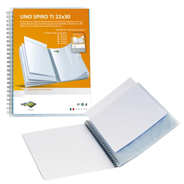 SEI ROTA - 55803007 - Portalistini personalizzabile Uno Spiro TI - con spirale - 22x30 cm - 30 buste - blu - Sei Rota - 53963 - Conf. da 1 Pz.