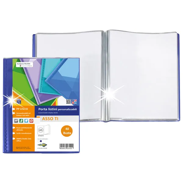 SEI ROTA - 57264007 - Portalistini Asso TI - personalizzabile - PP liscio - 15 x 21 cm - 40 buste - blu - Sei Rota - 99217 - Conf. da 1 Pz.