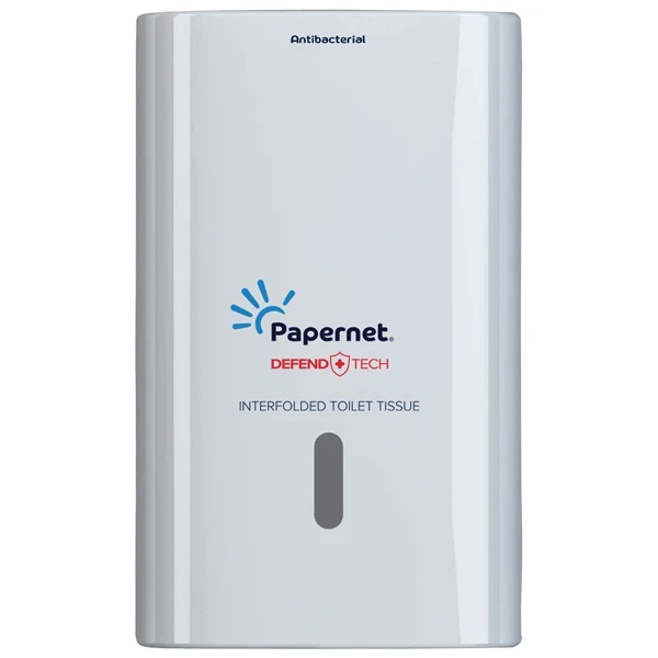 PAPERNET - 416147 - Dispenser carta igienica Defend Tech - interfogliata - 26,5 x 16,5 x 13,5 cm - bianco - Papernet - 91812 - Conf. da 1 Pz.