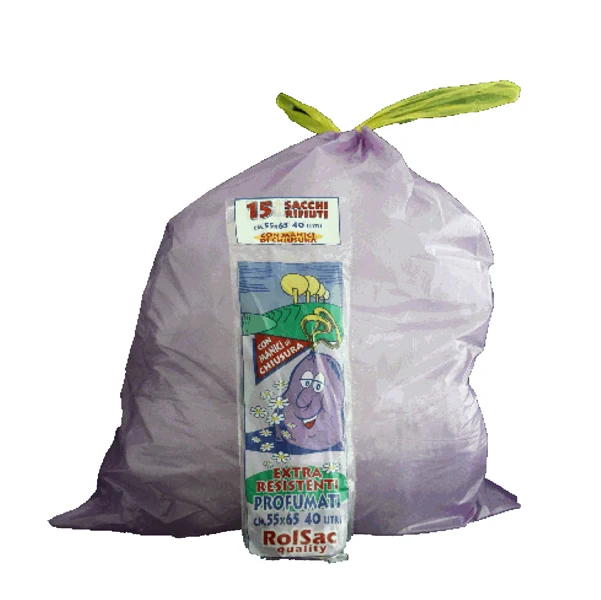 Rolsac - 10050 - Sacchi - 55 x 65 cm - 44 L - 18 micron - con maniglie - MDPE-HDPE - viola - Rolsac - conf. 15 pezzi - 89606 - Conf. da 1 Pz.