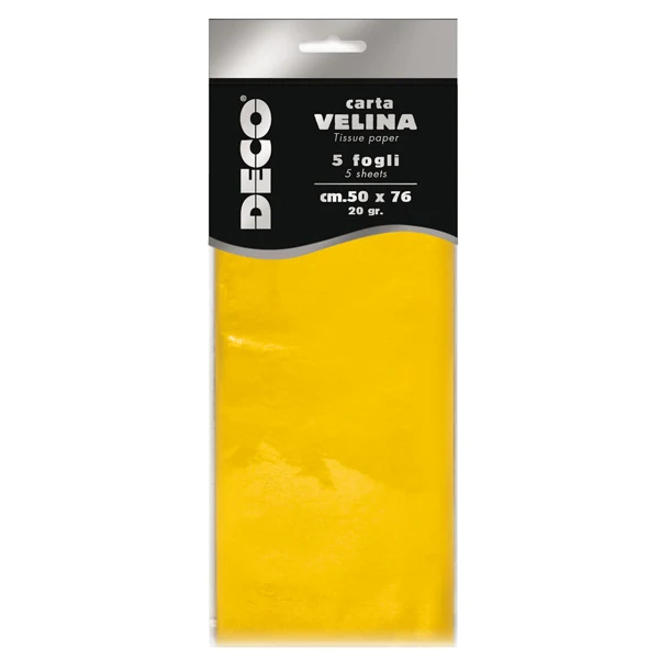 DECO - 12283-02 - Carta velina - 50 x 76 cm - 20 gr - giallo - Deco - busta 5 fogli - 89116 - Conf. da 1 Pz.