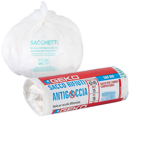 Geko - 8500500001 - Sacchi per rifiuti organici Sac Bio - 42 x 45cm - 10 L - 12 micron - bianco - Geko - rotolo da 15 sacchetti - 105872 - Conf. da 1 Pz.