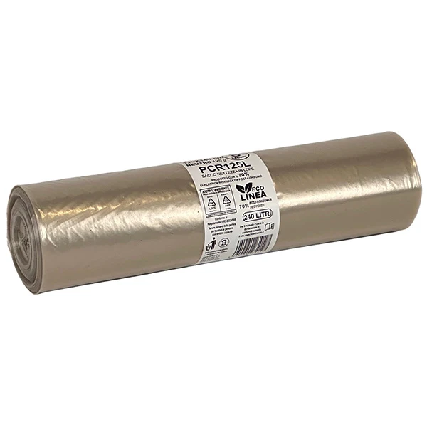 Bio Extrusion - PCR125L - Sacco rifiuti - PCR - 120 x 140 cm - 240 L - 125 gr - neutro -Bio Extrusion - conf. 8 pezzi - 105871 - Conf. da 1 Pz.