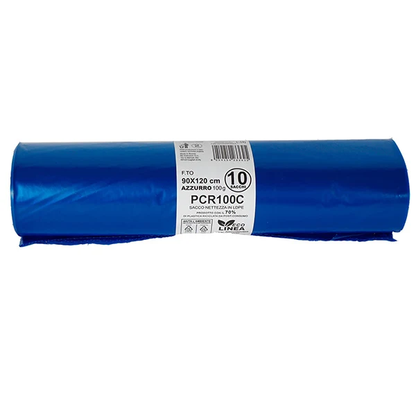 Bio Extrusion - PCR100C - Sacco rifiuti - PCR - 90 x 120 cm - 120 L - 100 gr - azzurro -Bio Extrusion - conf. 10 pezzi - 105870 - Conf. da 1 Pz.