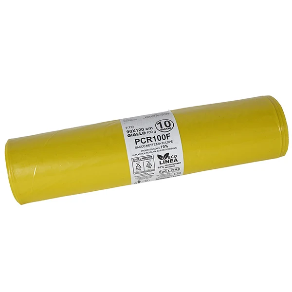 Bio Extrusion - PCR100F - Sacco rifiuti - PCR - 90 x 120 cm - 120 L - 100 gr - giallo -Bio Extrusion - conf. 10 pezzi - 105869 - Conf. da 1 Pz.