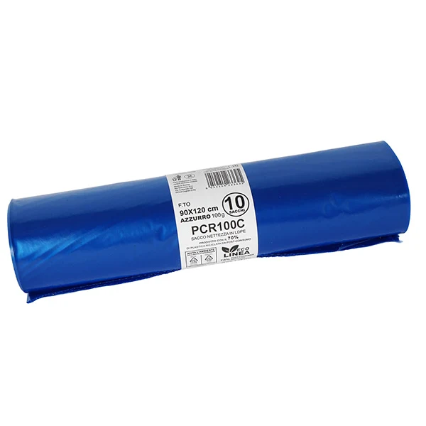 Bio Extrusion - PCR060C - Sacco rifiuti - PCR - 90 x 120 cm - 120 L - 60 gr - azzurro -Bio Extrusion - conf. 10 pezzi - 105867 - Conf. da 1 Pz.