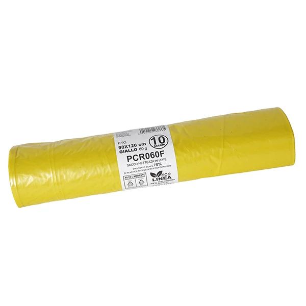 Bio Extrusion - PCR060F - Sacco rifiuti - PCR - 90 x 120 cm - 120 L - 60 gr - giallo -Bio Extrusion - conf. 10 pezzi - 105866 - Conf. da 1 Pz.