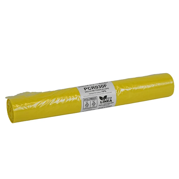 Bio Extrusion - PCR030F - Sacco rifiuti - PCR - 72 x 110 cm - 110 L - 30 gr - giallo -Bio Extrusion - conf. 10 pezzi - 105861 - Conf. da 1 Pz.