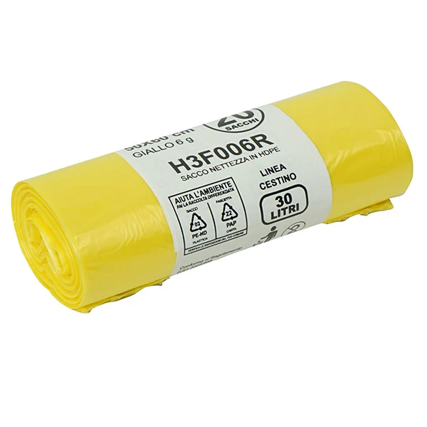 Bio Extrusion - H3F006R - Sacco rifiuti - HDPE - 50 x 60 cm - 30 L - 15my - giallo - Bio Extrusion - conf. 20 pezzi - 105858 - Conf. da 1 Pz.