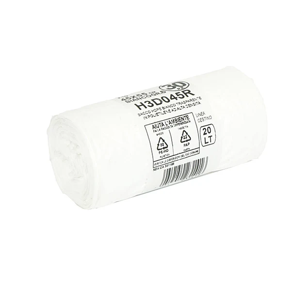 Bio Extrusion - H3D045R - Sacco rifiuti - HDPE - 45 x 55 cm - 20 L - 15my - bianco - Bio Extrusion - conf. 30 pezzi - 105857 - Conf. da 1 Pz.