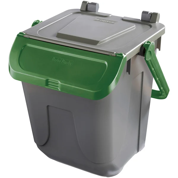 Mobil Plastic - 11-25GRB-VES - Contenitore portarifiuti Ecology - con sportello e maniglione - 25 L - grigio-verde - Mobil Plastic - 97438 - Conf. da 1 Pz.